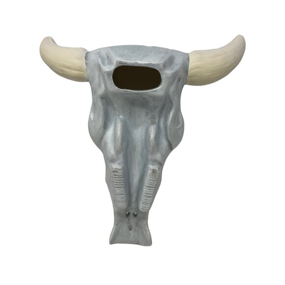Ceramic Cow Bull Fake Skull Wall Hang Western Cowboy Decor Decoration White 9" - Picture 2 of 4